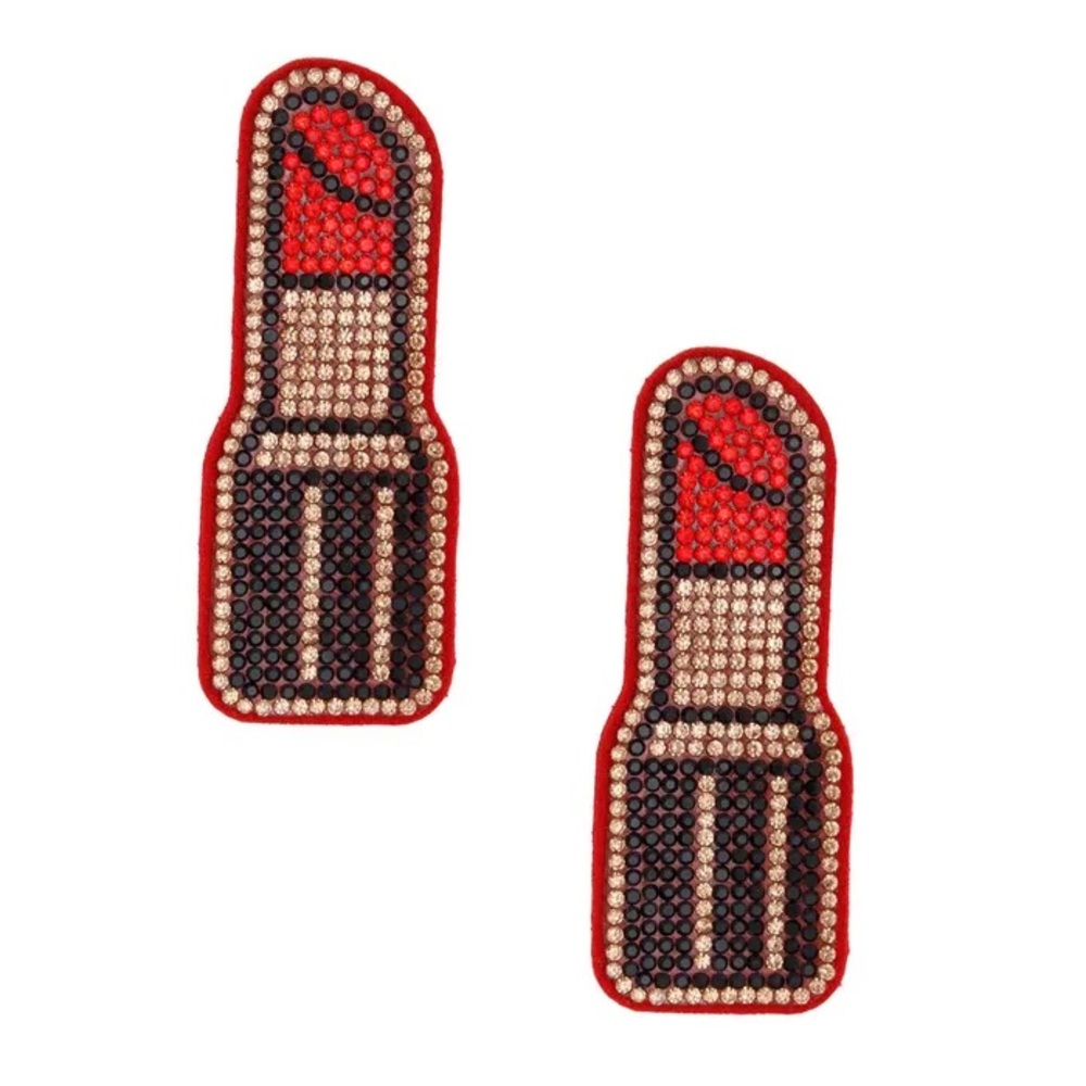Embellished Lipstick Patch Earrings - Red & Black
